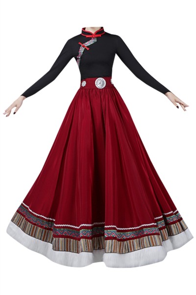 Design Tibetan dance costume skirt, custom-made big swing skirt performance costume, women's top jumpsuit, Tibetan practice clothing, art test ethnic style, Tibetan performance costume SKDO020 detail view-4